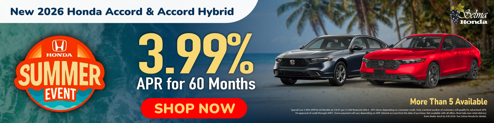 3.99% APR for 60 Months #SelmaHonda #Selma #CA