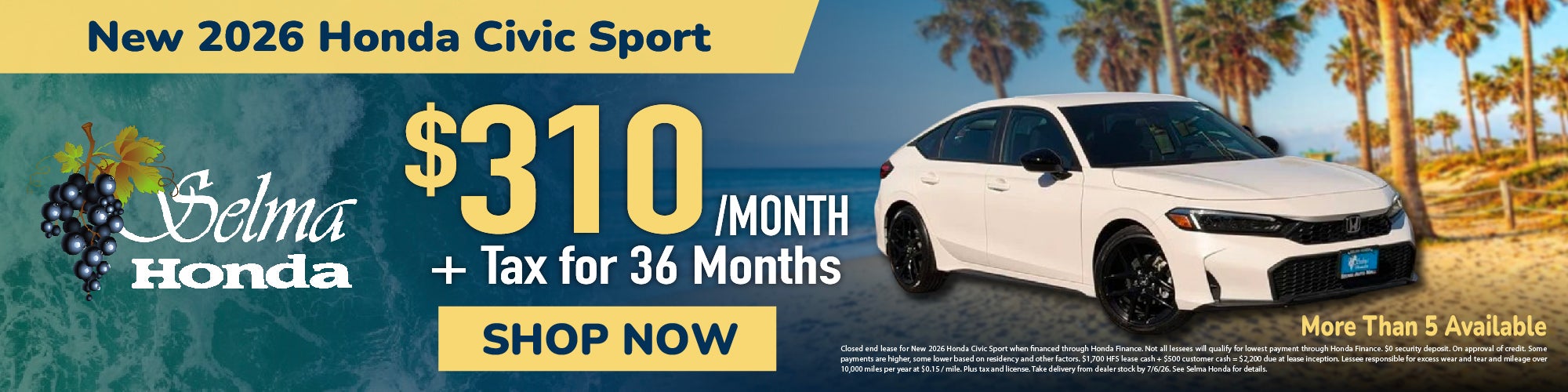Lease for $310/Month #SelmaHonda #Selma #CA